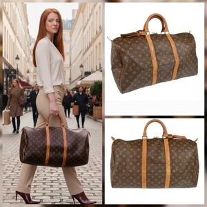 AUTHENTIC LOUIS VUITTON KEEPALL 50 TRAVEL HANDBAG MONOGRAM VI881